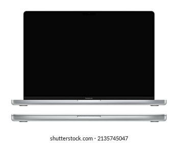 laptop silver color with black screen saver front view isolated on white background. realistic and detailed notebook mockup. stock vector illustration