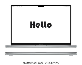 laptop silver color with blank screen saver front view isolated on white background. realistic and detailed notebook mockup. stock vector illustration