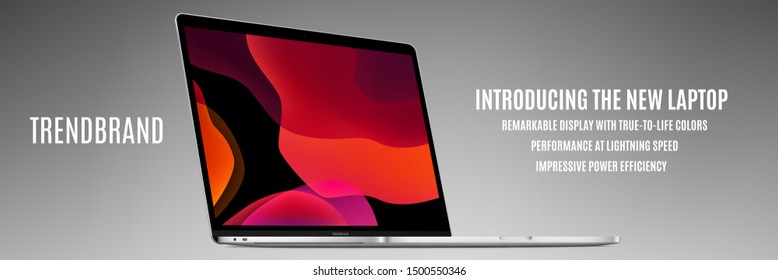 laptop silver color with colorful screen saver isolated on grey background. realistic and detailed notebook mockup. stock vector 3d isometric illustration