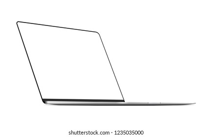 Laptop silver mockup with blank frameless screen - 3/4 left perspective view. Vector illustration