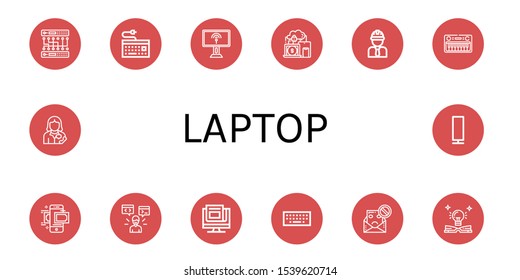 laptop simple icons set. Contains such icons as Server, Keyboard, Computer, Devices, Engineer, Money transfer, Programmer, News, Spam, Education, can be used for web, mobile and logo