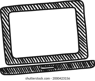 Portátil Sketch Front View Black and White Clipart Transparent Backgrond.