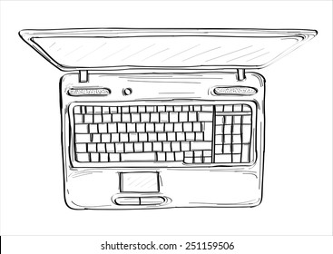 Laptop sketch- hands sketch vector illustration