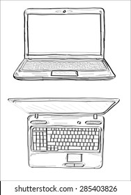 Laptop Sketch- Hands Sketch Vector Illustration