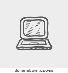 Icono de esbozo de portátil para web y móvil. Icono de gris oscuro vector dibujado a mano sobre fondo gris claro.