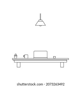 boceto portátil sobre la mesa con taza de café caliente y dos plantas ornamentales para libro de colorear