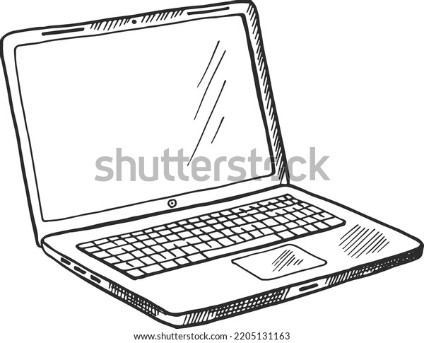 Laptop Sketch Open Computer Blank Screen Stock Vector Royalty Free 2205131163 Shutterstock 1457