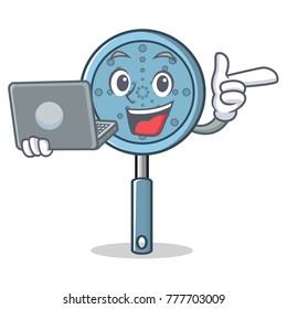 With laptop skimmer utensil character cartoon