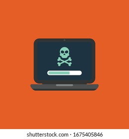 Laptop with skull on the screen .vector illustration.