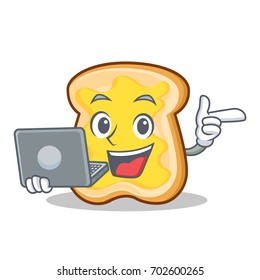 With laptop slice bread cartoon character