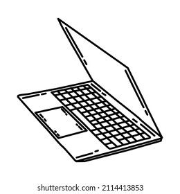 Laptop Slim Part of Electronic for Office Device Hand Drawn Icon Set Vector.