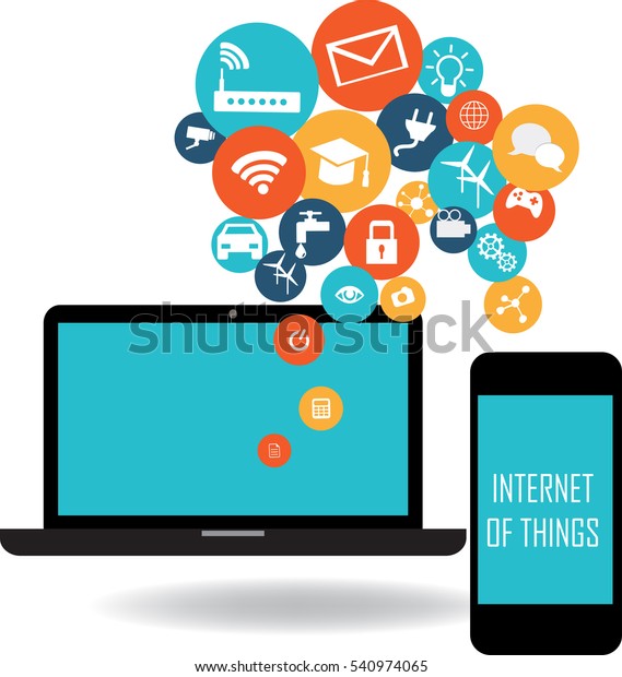 laptop\
and smart phone with internet of things icon\
set