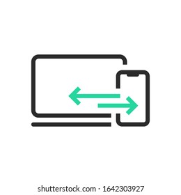 Laptop and smart phone.  Sync or transfer concept