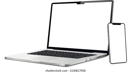 Portátil y smartphone con pantalla en blanco