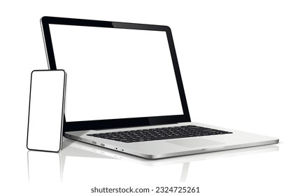 Laptop and smartphone with blank screen