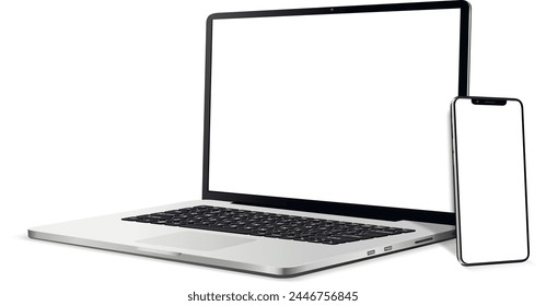 Laptop, smartphone with blank screen mockup