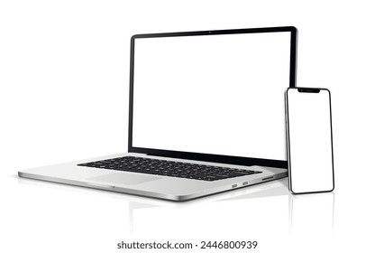 Laptop, smartphone with blank screen mockup