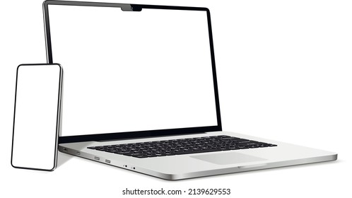 Laptop and smartphone with blank touch screen