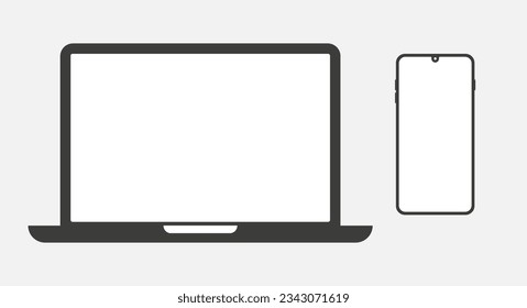 Laptop and smartphone with blank white empty screen. Flat vector illustration isolated on white background.