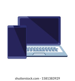 Laptop and smartphone design, Digital technology communication social media internet web and wireless theme Vector illustration