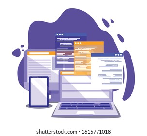 Laptop and smartphone design, Digital technology communication social media internet web and screen theme Vector illustration