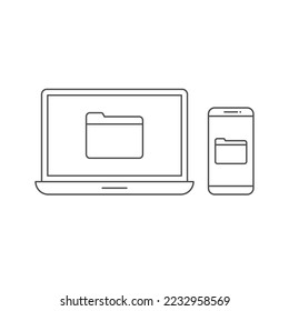 Diseño vectorial de la línea de iconos de la carpeta para portátiles y smartphones