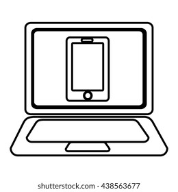 laptop with a smartphone icon on the screen over isolated background,vector illustration