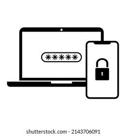 Icono de protección multidispositivo para portátiles y smartphones. eps10