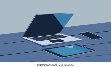 Laptop and smartphone on the table. Vector illustration in flat style