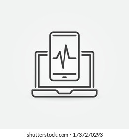 Notebook mit Smartphone-Skizze Lineares Symbol für Vector Mobile Phone Repair