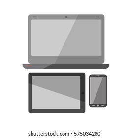 Laptop, smartphone and pad tablet vector isolated flat icons. Computer and modern smart electronic devices for office business work or mobile phone internet communication