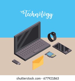 laptop with smartphone and smartwatch technology connect