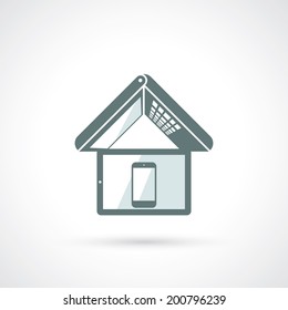 Laptop, smartphone and tablet concept in the form of home - vector illustration