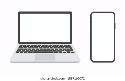 Laptop, smartphone. Template, mockup. Vector.