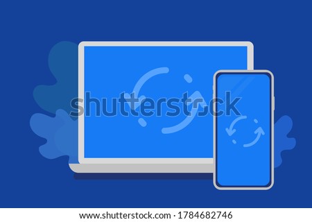 Laptop and smartphone, together, data synchronization, data transfer