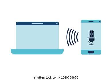 laptop and smartphone with voice assistant