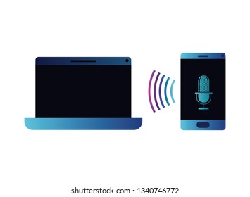 laptop and smartphone with voice assistant