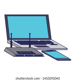Laptop and smartphone with wifi router device vector illustration graphic design