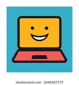 Laptop with Smiling Screen for Remote Work Concept