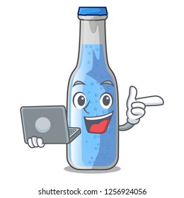 With laptop soda water and ice cubes cartoon
