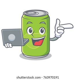 With laptop soft drink character cartoon