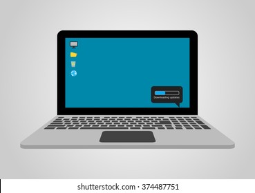 Laptop with software updates, flat design