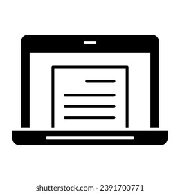 Icono sólido portátil, concepto de equipo de oficina, signo de vector portátil sobre fondo blanco, estilo de glifo portátil para concepto móvil y diseño web. Gráficos vectoriales