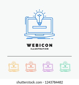 laptop, solution, idea, bulb, solution 5 Color Line Web Icon Template isolated on white. Vector illustration