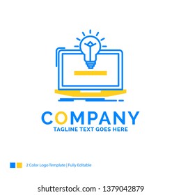 laptop, solution, idea, bulb, solution Blue Yellow Business Logo template. Creative Design Template Place for Tagline.