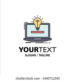 laptop, solution, idea, bulb, solution Flat Color Icon Vector