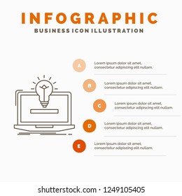 laptop, solution, idea, bulb, solution Infographics Template for Website and Presentation. Line Gray icon with Orange infographic style vector illustration