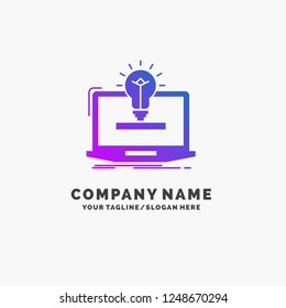laptop, solution, idea, bulb, solution Purple Business Logo Template. Place for Tagline.