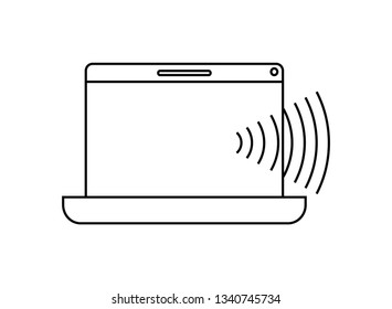 laptop with sound wave isolated icon