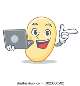 With laptop soy bean character cartoon